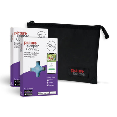 Holiday Gift Pack - Picture Keeper Connect 4 - in - 1 (2 pack) with Water/Fire Resistant Pouch - 32GB - PictureKeeper.com