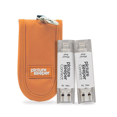 Picture Keeper Connect 16GB Vintage White 2 - Pack + Tangerine Keychain Case - PictureKeeper.com